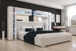 Tête de lit avec rangement Armoire - pont de lit PANAMA 14/HG/W/2-1C blanc/blanc brillant 290x184x35cm