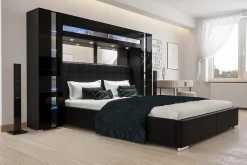 Tête de lit avec rangement Armoire - pont de lit PANAMA 14-HG-B-1-1A noir/noir brillant 256x184x35cm