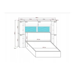Tête de lit avec rangement Armoire - pont de lit PANAMA 14-HG-B-1-1A noir/noir brillant 256x184x35cm