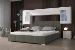 Tête de lit avec rangement Armoire - pont de lit PANAMA 11/HG/W/1-1A blanc/blanc brillant 266x91x35cm