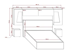 Tête de lit avec rangement Armoire - pont de lit PANAMA 11/HG/W/1-1A blanc/blanc brillant 266x91x35cm