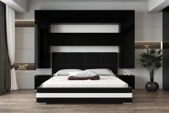 Tête de lit avec rangement Armoire - pont de lit PANAMA 4/HG/B/1-1C noir/noir brillant 280x223x35cm