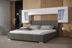 Tête de lit avec rangement Armoire - pont de lit PANAMA 9/HG/W/1-1A blanc/blanc brillant 282x91x35cm