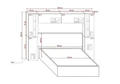 Tête de lit avec rangement Armoire - pont de lit PANAMA 8/21B/HG1-1B noir/noir brillant 240x184x35cm