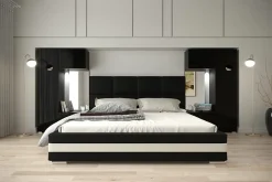 Tête de lit avec rangement Armoire - pont de lit PANAMA 1/21B/HG1 noir/noir brillant 345-385x159cm