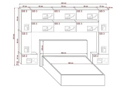 Tête de lit avec rangement Armoire - pont de lit PANAMA 7/M/W/4-1A blanc mat 323x213x35cm