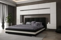 Tête de lit avec rangement Armoire - pont de lit PANAMA 7/M/W/4-1A blanc mat 323x213x35cm