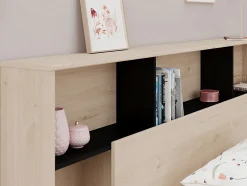 Tête de lit avec rangements 140 cm - Coloris : Naturel et noir - KINSELIA