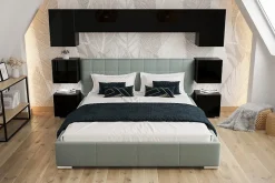 Tête de lit avec rangement Armoire - pont de lit PANAMA 13/HG/B/1-1B noir/noir brillant 240x182x35cm