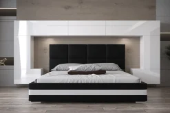 Tête de lit avec rangement Armoire - pont de lit PANAMA 6/21W/HG2-1C blanc/blanc brillant 300x167x35cm