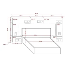 Tête de lit avec rangement Armoire - pont de lit PANAMA 6/21W/HG2-1A blanc/blanc brillant 323x167x35cm
