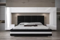 Tête de lit avec rangement Armoire - pont de lit PANAMA 6/21W/HG2-1A blanc/blanc brillant 323x167x35cm