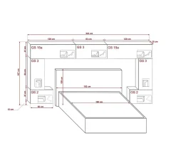 Tête de lit avec rangement Armoire - pont de lit PANAMA 6/21W/HG2-1A blanc/blanc brillant 323x167x35cm