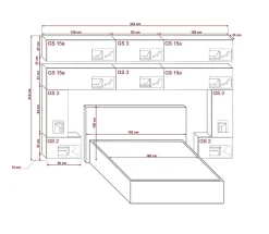 Tête de lit avec rangement Armoire - pont de lit PANAMA 5/HG/W/2-1A blanc/blanc brillant 323x214x35cm