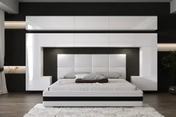 Tête de lit avec rangement Armoire - pont de lit PANAMA 5/HG/W/2-1A blanc/blanc brillant 323x214x35cm