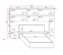 Tête de lit avec rangement Armoire - pont de lit PANAMA 5/HG/W/2-1A blanc/blanc brillant 323x214x35cm