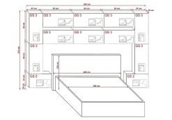 Tête de lit avec rangement Armoire - pont de lit PANAMA 7/HG/W/2-1A blanc/blanc brillant 323x213x35cm