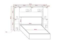 Tête de lit avec rangement Armoire - pont de lit PANAMA 12/HG/B/1-1A noir/noir brillant 256x184x35cm