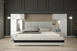 Tête de lit avec rangement Armoire - pont de lit PANAMA 1/21W/HG2 blanc/blanc brillant 345-385x159cm