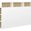 Tête de lit avec rangements NASTIA - 160 cm - Blanc et chêne