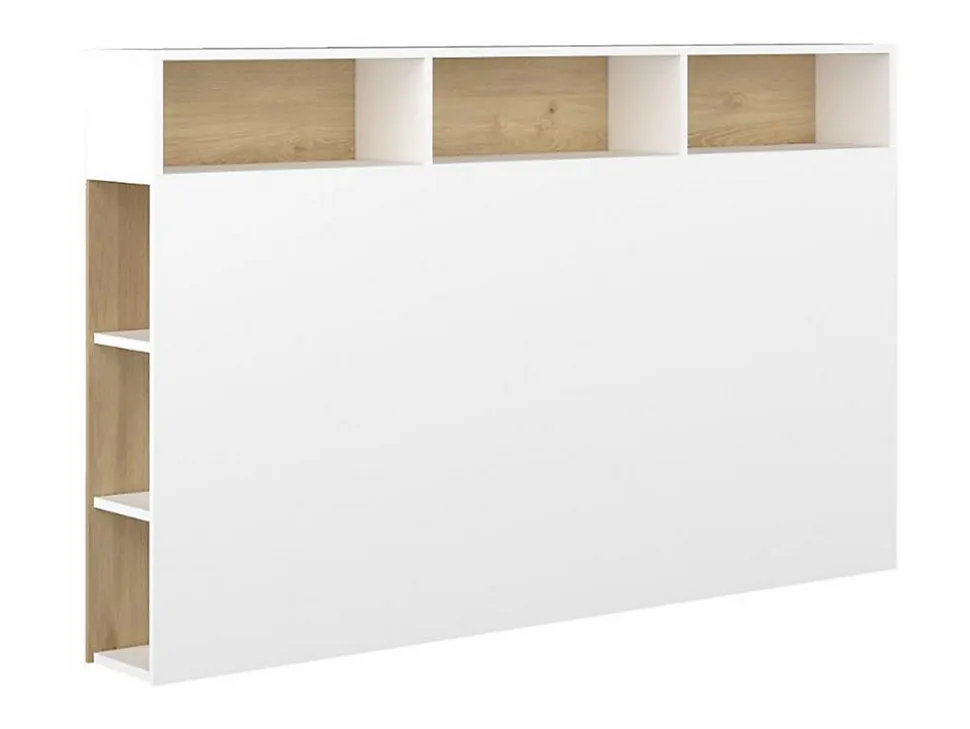 Tête de lit avec rangements NASTIA - 160 cm - Blanc et chêne