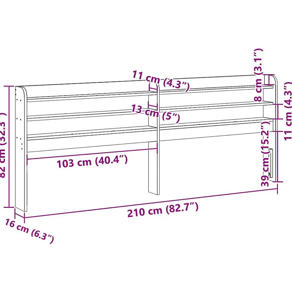 Tête de lit avec étagères marron cire 200 cm bois massif de pin vidaXL