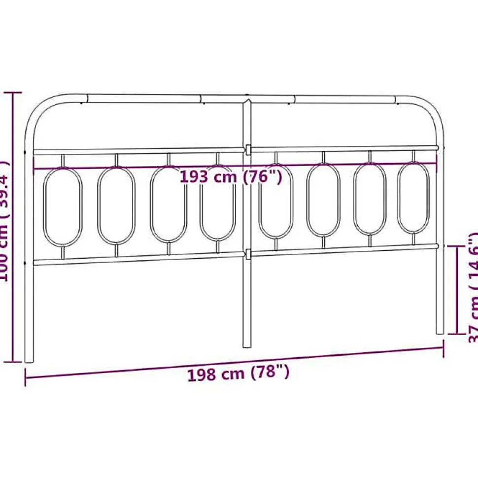 Tête de lit de remplacement métal noir 193 cm vidaXL