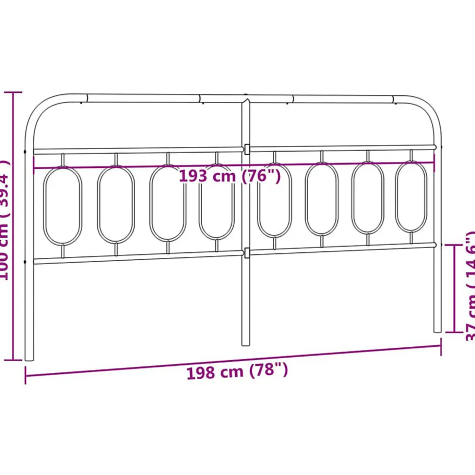 Tête de lit de remplacement métal noir 193 cm vidaXL