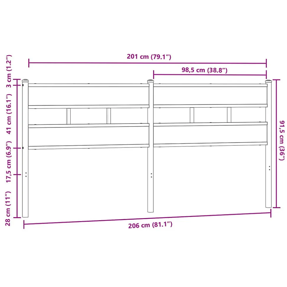 Tête de lit de remplacement chêne marron 200 cm acier et bois d'ingénierie vidaXL