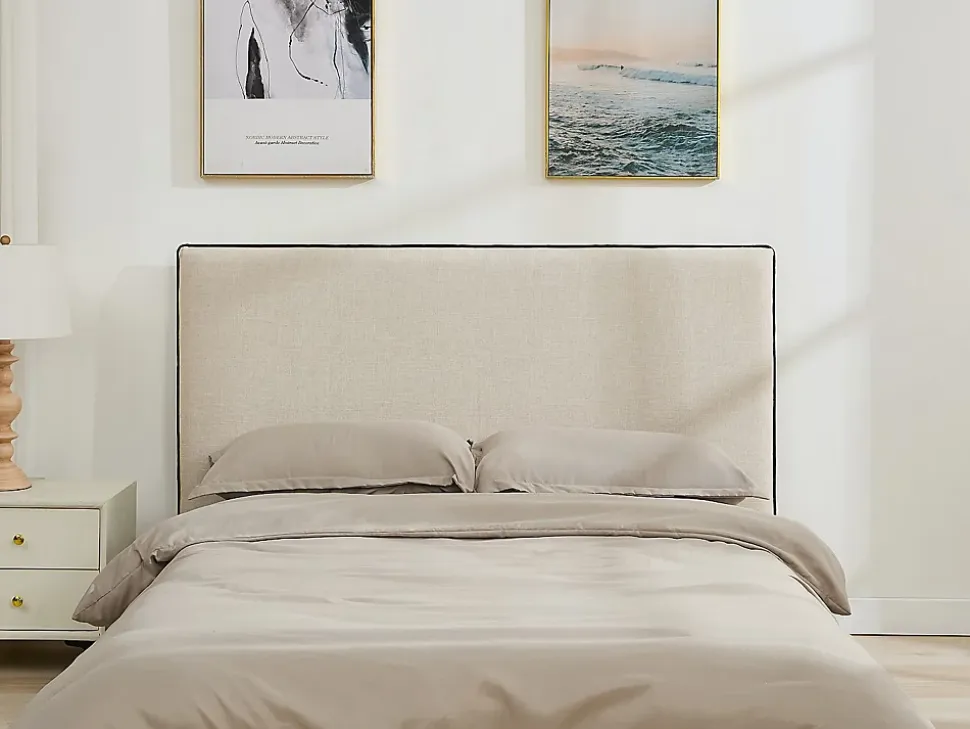 Tête de lit déhoussable 150 cm - Coton et lin - Beige et noir - CHESMA