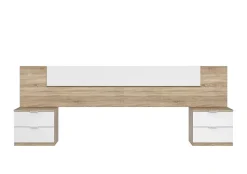 Tête de lit en mélamine avec 2 chevets coloris chêne canadian blanc artik - Hauteur 95 x Longueur 247 cm x Profondeur 38 cm