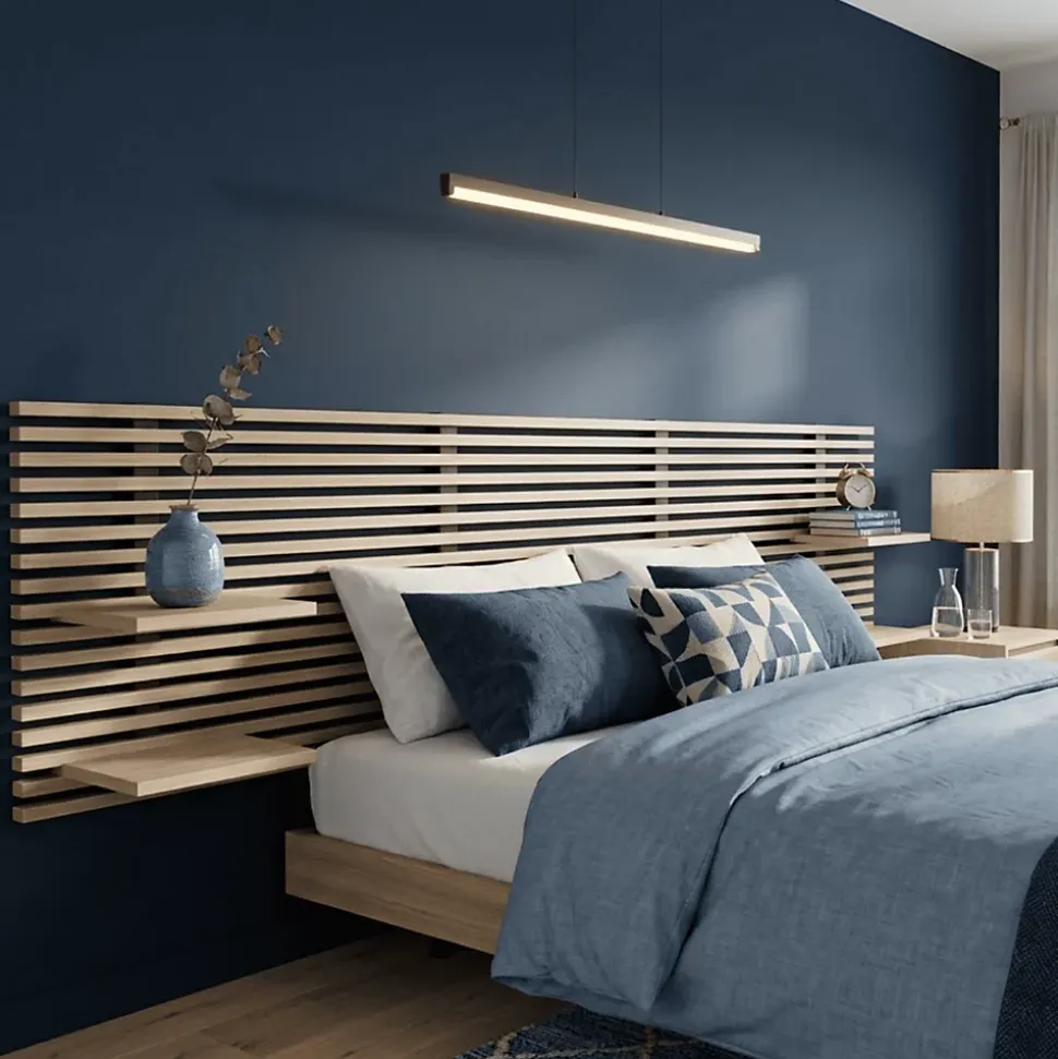 Tête de lit en pin avec étagères, L.250 x H.56 cm x P.21 cm