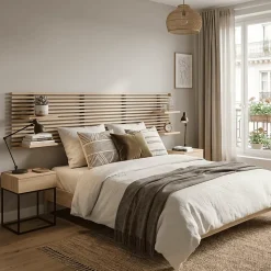 Tête de lit en pin avec étagères, L.250 x H.56 cm x P.21 cm