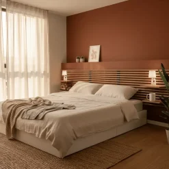 Tête de lit en pin avec étagères, L.250 x H.56 cm x P.21 cm