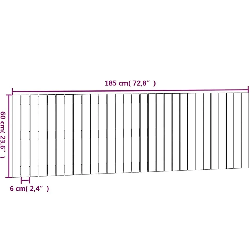 Tête de lit murale Gris 185x3x60 cm Bois massif de pin vidaXL