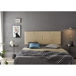 Tête de lit pour lit 90 Briques de similicuir 112 x 57 x 5 cm Rembourrage en mousse et renfort de dossier Couleur Camel Clair. ECC