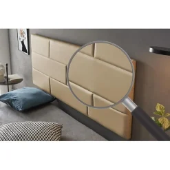 Tête de lit pour lit 90 Briques de similicuir 112 x 57 x 5 cm Rembourrage en mousse et renfort de dossier Couleur Camel Clair. ECC