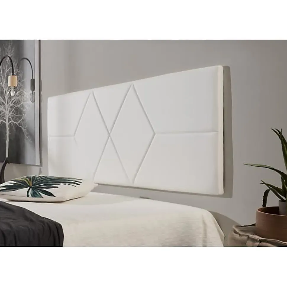Tête de lit pour lit de 120 Deux diamants en similicuir 152 x 57 x 5 cm Rembourrage en mousse Couleur Blanc. ECCOX