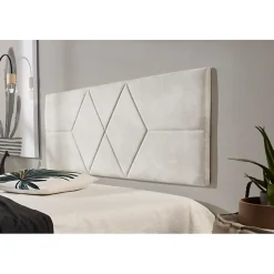 Tête de lit pour lit de 120 Deux Diamants de Tissu Anti-Tache 152 x 57 x 5 cm Couleur Blanc Gris Effet Granit. ECCOX