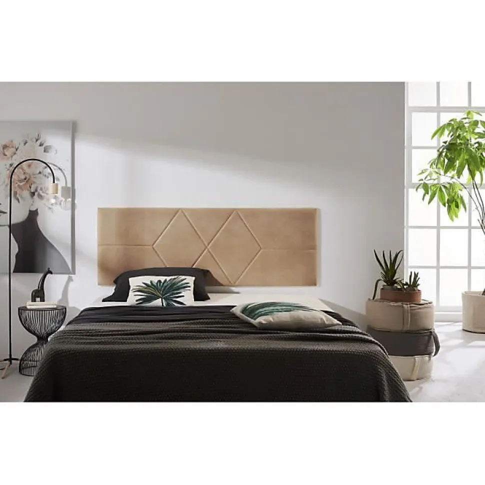 Tête de lit pour lit de 80 Deux Diamants de Tissu Anti-Tache 112 x 57 x 5 cm Couleur Camel Clair. ECCOX