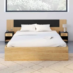 Tête de lit sur pied avec chevets modulables SAPA pour lit 140, 160 ou 180 cm bois et noir