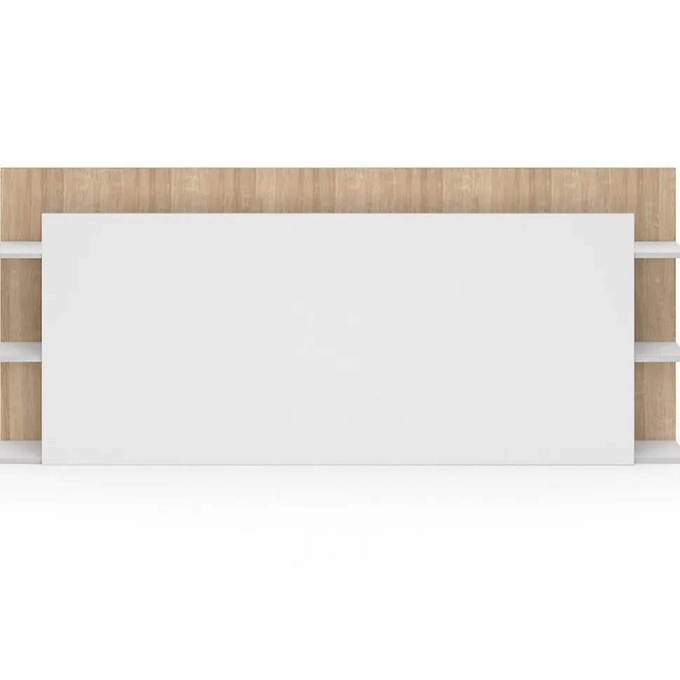 Tête de lit sur pied CIRI pour lit 140 et 160 cm avec rangements blanc et bois