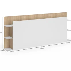 Tête de lit sur pied CIRI pour lit 140 et 160 cm avec rangements blanc et bois