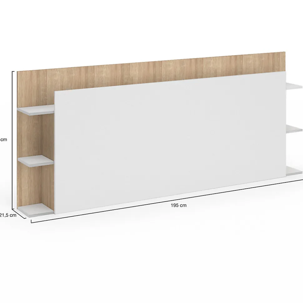 Tête de lit sur pied CIRI pour lit 140 et 160 cm avec rangements blanc et bois