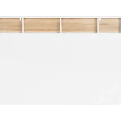 Tête de lit sur pied CLEO 165 cm avec rangements fermés et niches blanc et façon hêtre