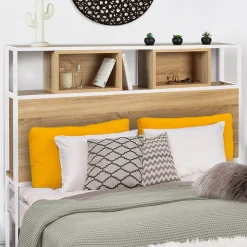 Tête de lit sur pied DETROIT 145 cm bois et métal blanc design industriel