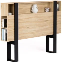 Tête de lit sur pied PHOENIX 160 cm avec rangements bois et noir
