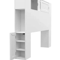 Tête de lit sur pied SALEM 145 cm avec rangements fermés et niches blanc