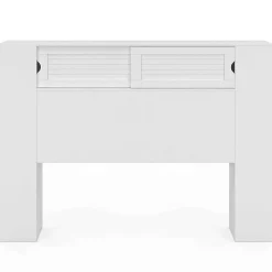Tête de lit sur pied SALEM 145 cm avec rangements fermés et niches blanc