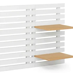 Tête de lit suspendue en lattes AVA 240 cm bois blanc et étagères façon hêtre